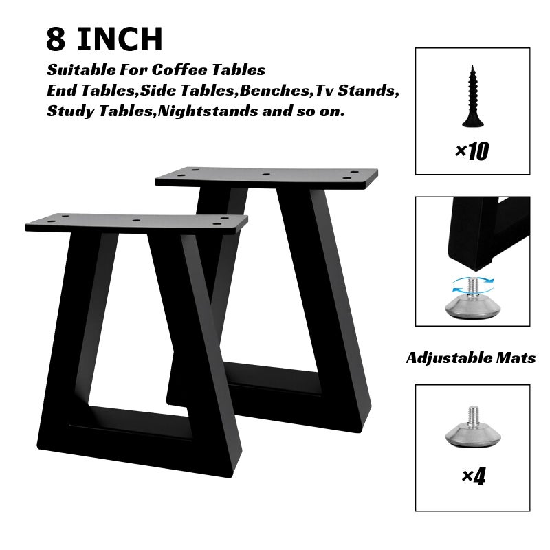 Rioychan 8 Inch Trapezoid Metal Table Legs Black, DIY Furniture Feets for Bench, Coffee Table, Stool Cabinet Legs, Including Screws and Adjustable Feet Pads, 8 Inch x 7.9 Inch - Image 4